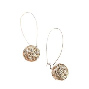 Silver-tone Kidney Earring-wire Dangle Drop Tangled Wire Ball Earrings
